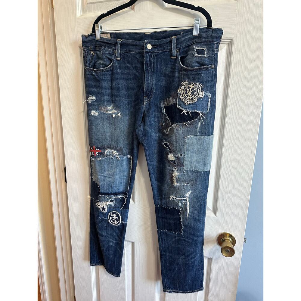 Polo Ralph Lauren Astor Slim Boyfriend Jeans Patchwork Tagged 32 Fit 36 x 29 - Picture 2 of 10